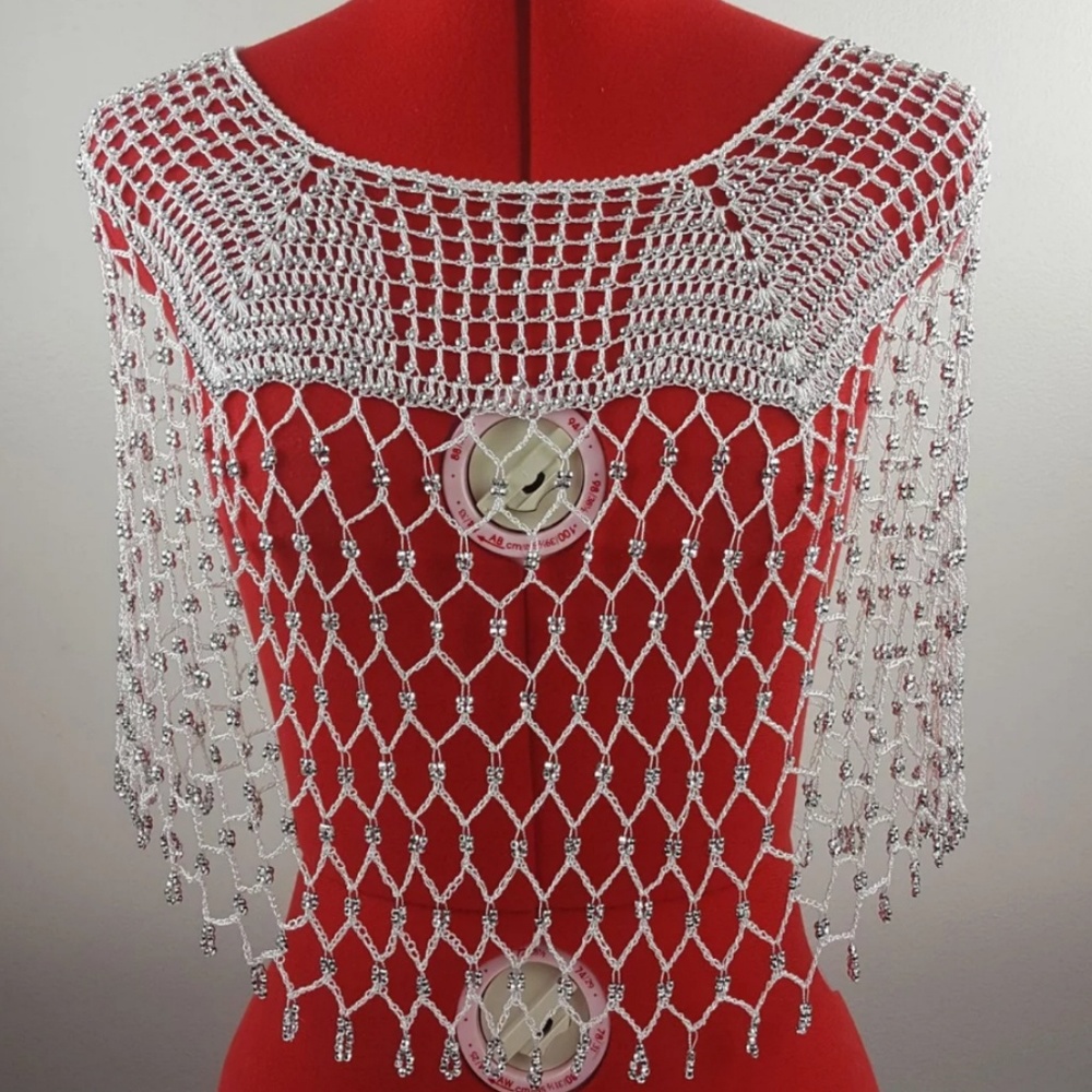 Off the shoulder shawl w/crystals/beads